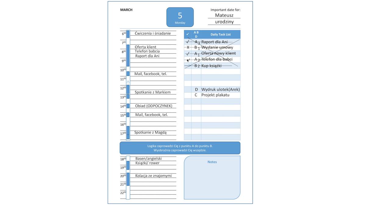 Kalendarz planowanie dnia